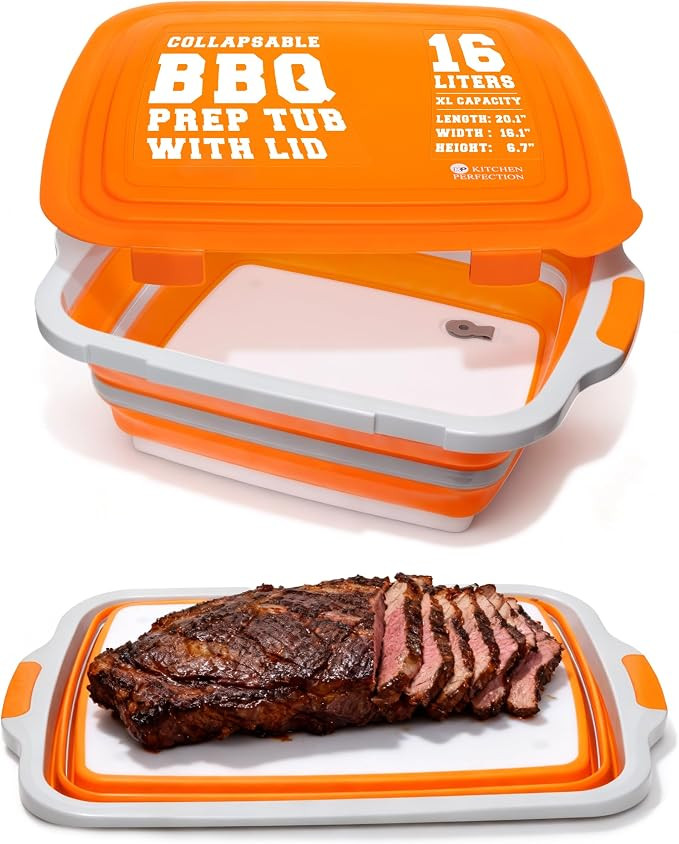 Collapsible XL Smoker & BBQ Prep Tub with Locking Lid & Cutting Board - Grill Caddy Container for... | Amazon (US)