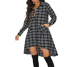 olrain Womens Plaids V Neck Long SleeveIrregular Hem Casual Shirt Dress | Amazon (US)