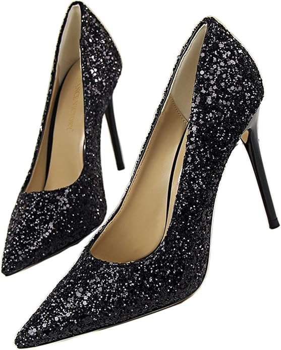 ROMANCE VICTORY Women's Shiny Sequins Pointed Toe Stiletto High Heels Pumps Wedding Party Prom Sh... | Amazon (US)
