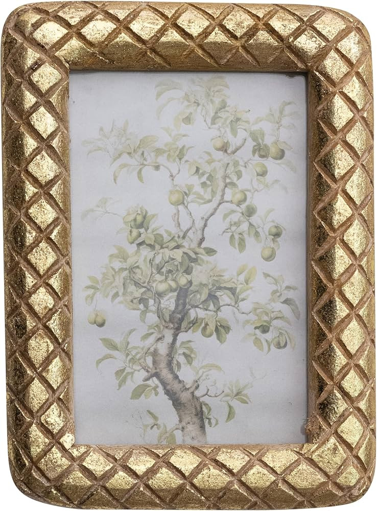 Creative Co-Op Carved Mango Wood Photo Frame with Diamond Pattern, Gold Foil Finish | Amazon (US)