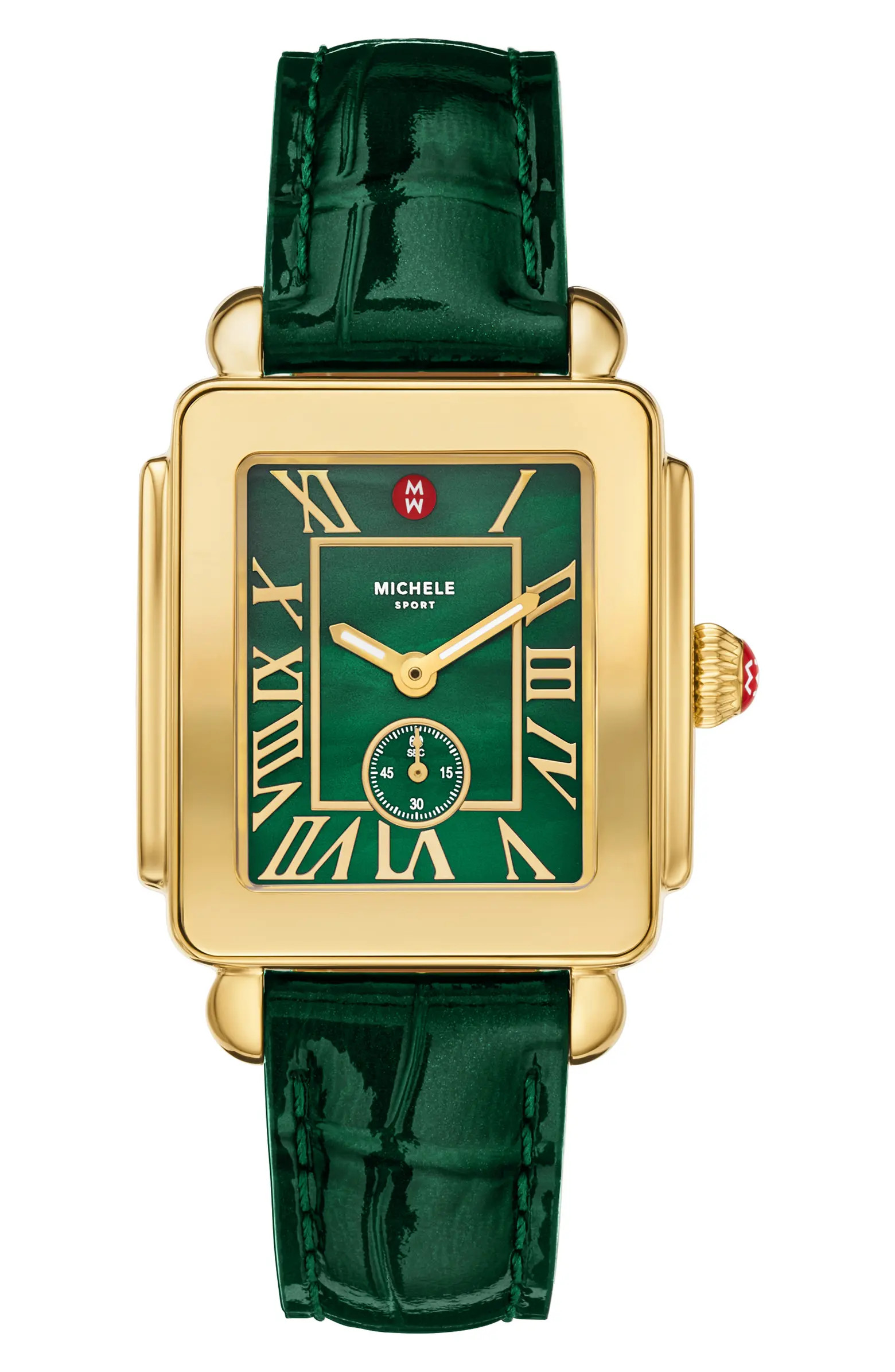 MICHELE Deco Sport Mid Leather Strap Watch, 29mm x 31mm | Nordstrom | Nordstrom