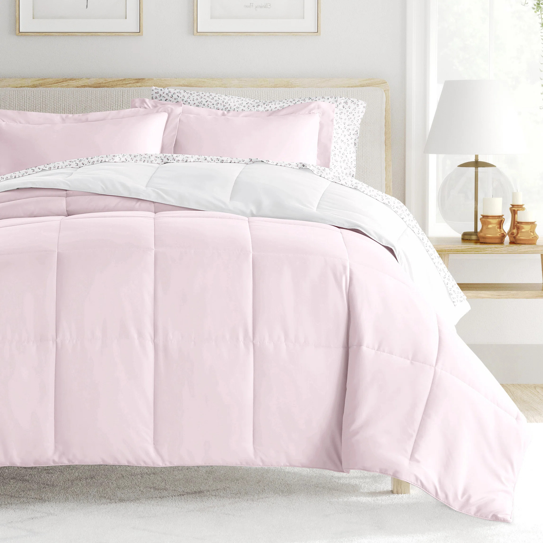 IEnjoy Home 7-Piece Reversible Bedding Bundle - Solid Comforter and Patterned Sheet Set & Reviews... | Wayfair North America