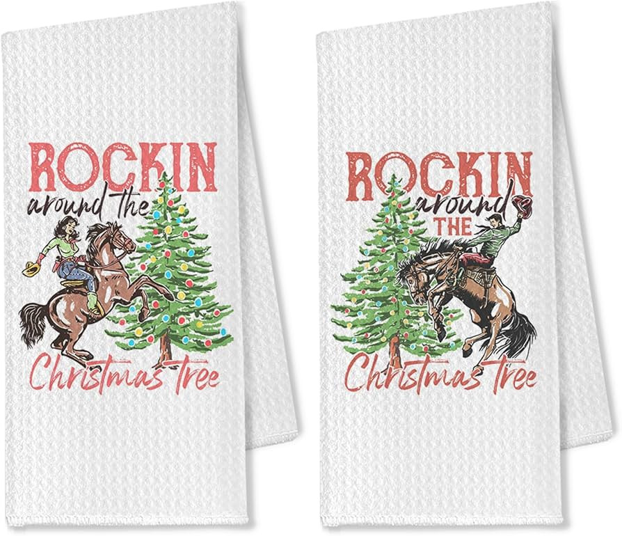 Western Christmas Kitchen Towels, Cowboy Christmas Decor Dish Towels Tea Towels for Kitchen, Chri... | Amazon (US)