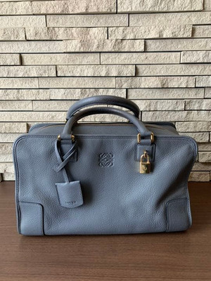LOEWE Amazona 36 Leather Handbag Gold Hardware Gray blue Top Handle Bag | eBay US