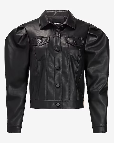 Vegan Leather Puff Sleeve Trucker Jacket | Express