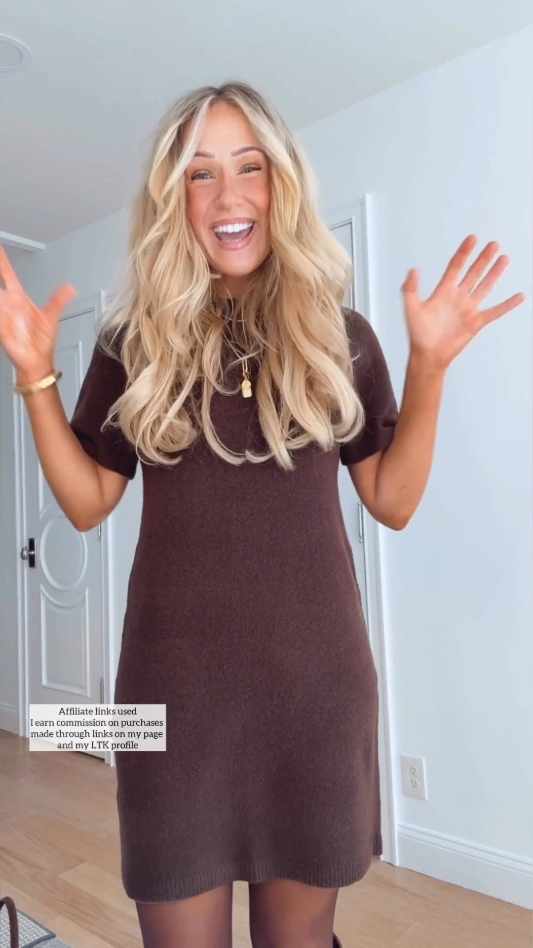 Work from home outfit

Chocolate brown sweater dress
Fall coat 