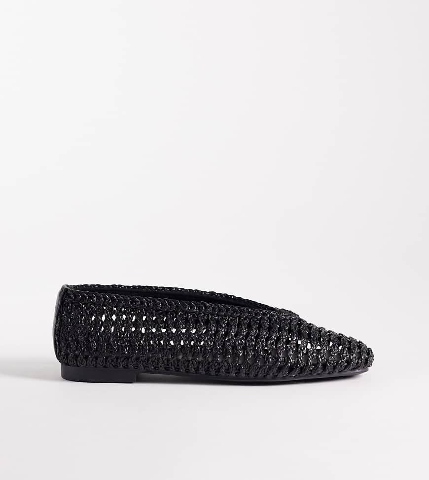 ASOS DESIGN Wide Fit Lioness weave ballets in black | ASOS (Global)