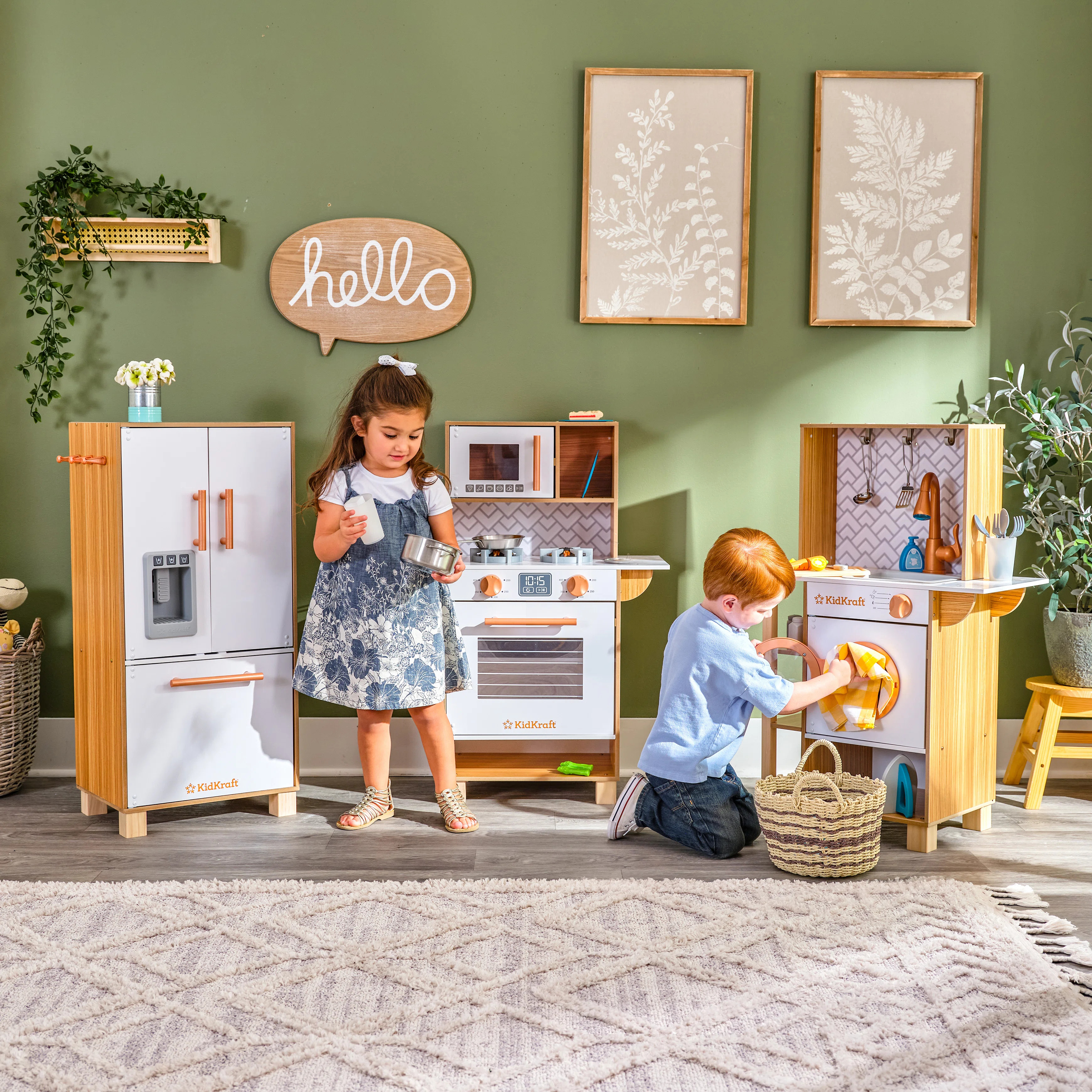 3-piece Wooden Play Kitchen With Lights, Sounds And 30 Accessories | Wayfair North America