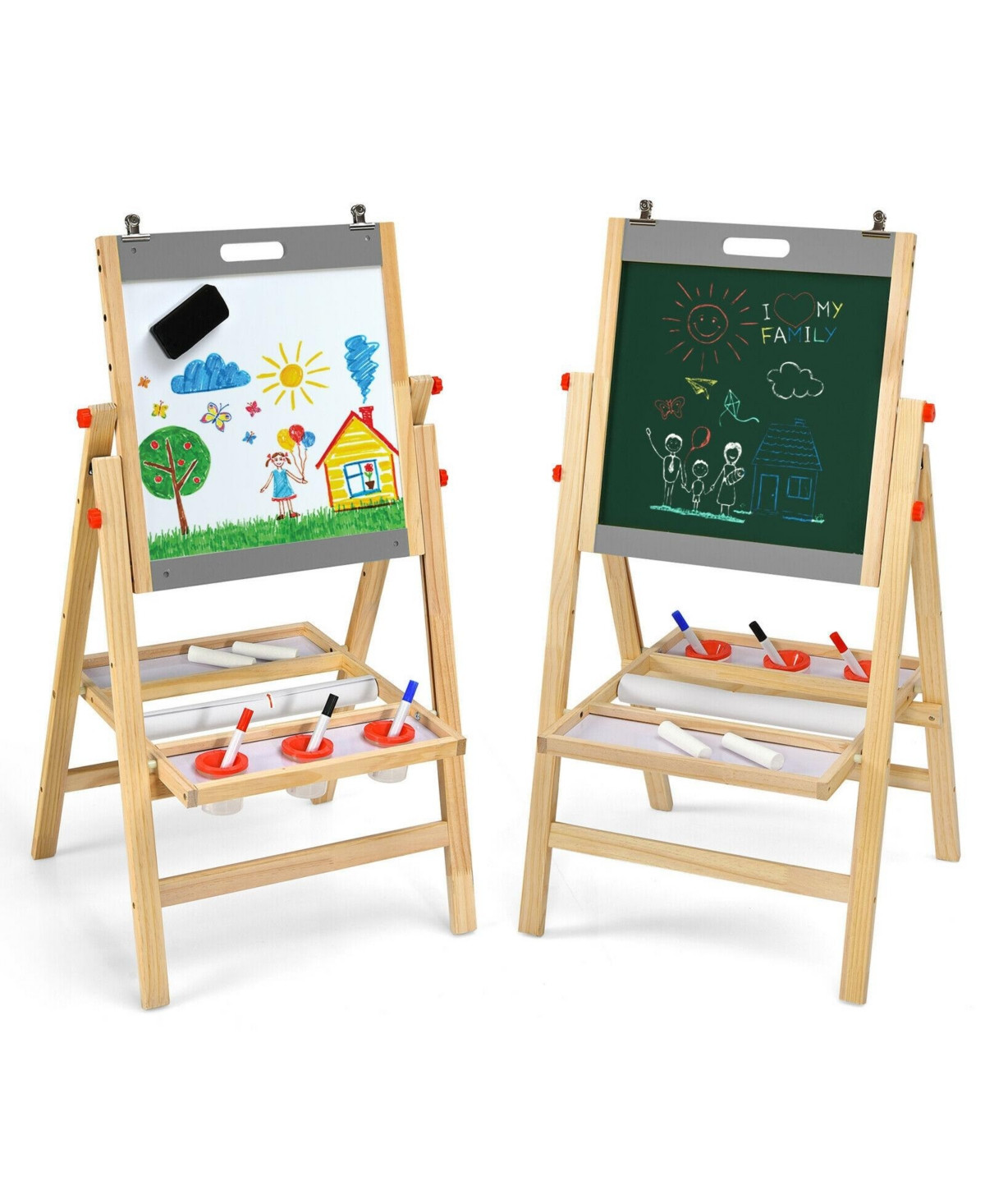 Kids Art Easel with Paper Roll Double Sided Chalkboard and Whiteboard - Natural | Macy's
