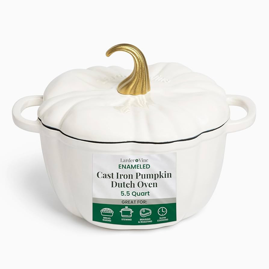 Larder & Vine Enameled Cast Iron Pumpkin Dutch Oven | 5.5 qt Pot with Lid | Stovetop & Oven Safe ... | Amazon (US)