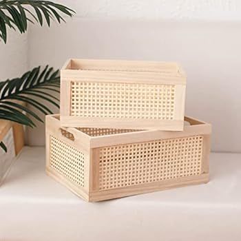 Amazon.com: HDKJ Desktop storage basket, sundry office drawer storage box, wood frame storage bas... | Amazon (US)