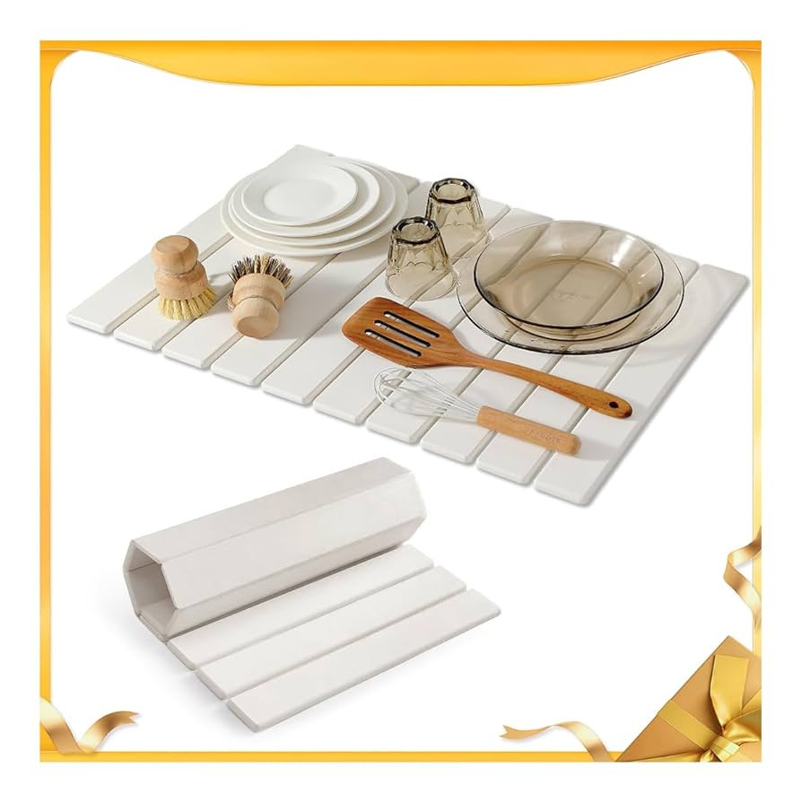 Stone Drying Mat for Kitchen Counter, 24"×16" Collapsible Diatomaceous Earth Dish Drying Mats, F... | Amazon (US)