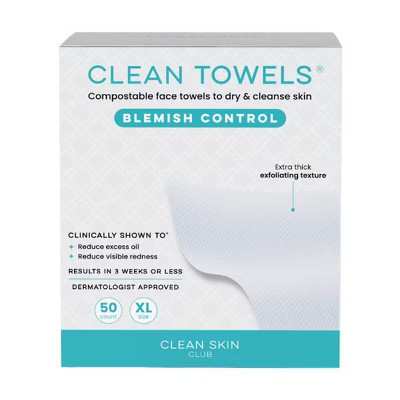Clean Skin Club Clean Towels Blemish Control - XL - 50ct: Alcohol-Free, Facial Wipes, For All Skin Types, Unscented | Target