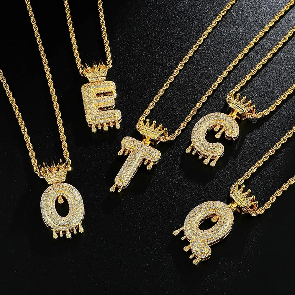 Gold Initial Letter Necklace for Women Men Iced Out Diamond Crown Letter A-Z Pendant Necklace wit... | Amazon (US)