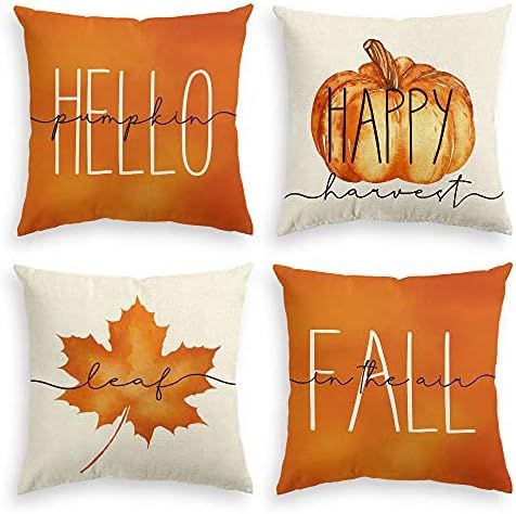 AVOIN colorlife Hello Pumpkin Fall Happy Harvest Maple Leaf Throw Pillow Covers, 18 x 18 Inch Pil... | Amazon (US)
