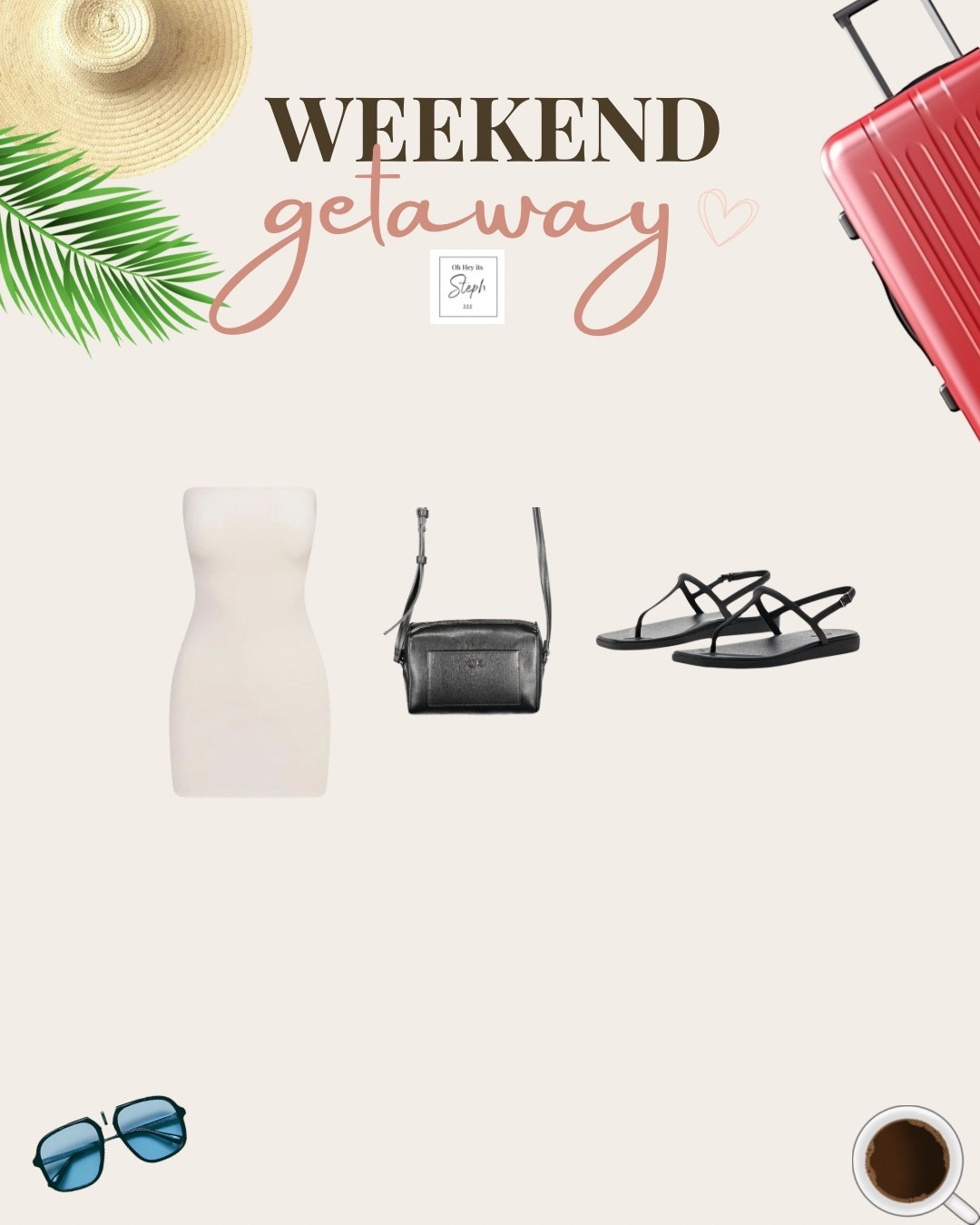 Weekend getaway packing list: keep it simple ✈️

These 3 pieces do all the heavy lifting. an effortless outfit, a crossbody bag, and comfortable sandals that go with everything.

Less packing. More outfit repeating. More room for souvenirs. 🤍

#LTKootd #LTKSeasonal #LTKTravel