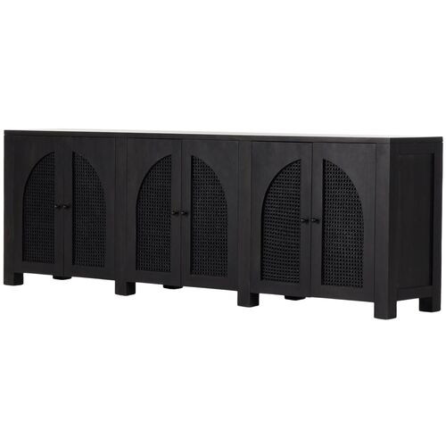 Sabrina Cane 6-Door Sideboard - Black Wash | Console, Cupboard, Buffet - Ideal Storage, Decor | One Kings Lane