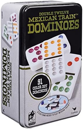 Double Twelve Mexican Train Dominoes in Storage Tin, for Adults, Families and Kids Ages 8 and up | Amazon (US)