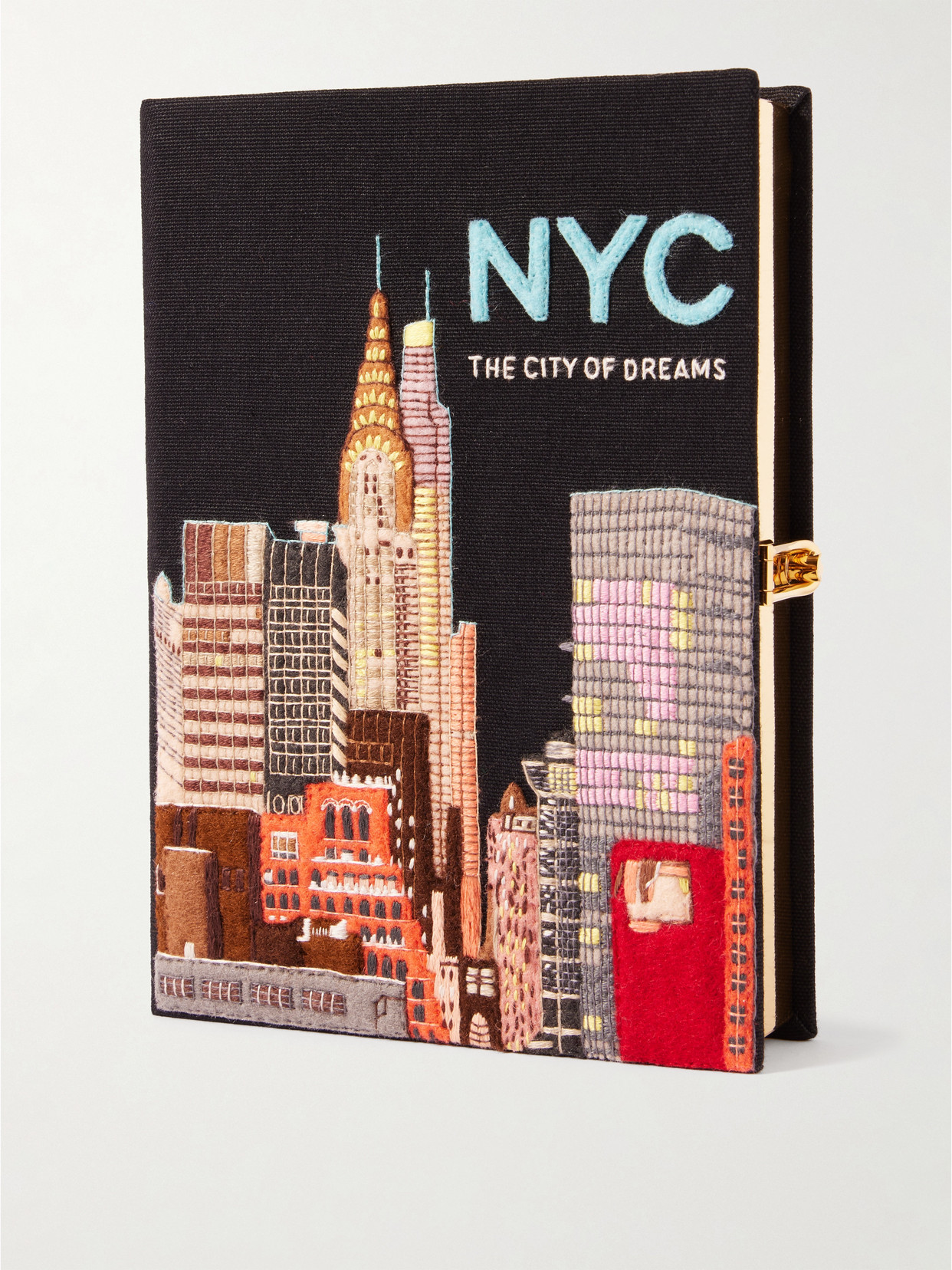 Olympia Le-Tan - Nyc Embroidered Appliquéd Cotton, Wool And Silk-blend Canvas Clutch - Black | NET-A-PORTER (US)