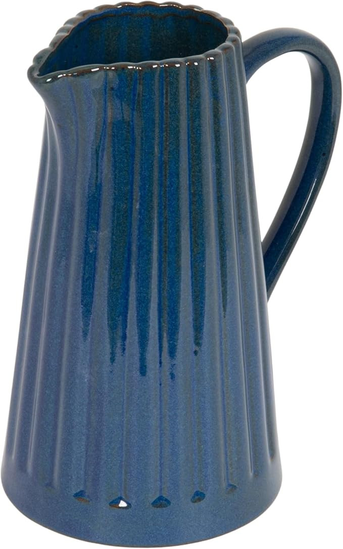 Creative Co-Op 40-Ounce Stoneware Ribbed Pitcher with Reactive Glaze, Blue | Amazon (US)