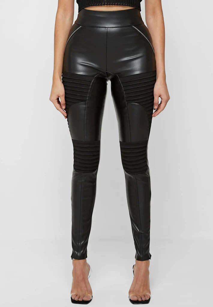 Vegan Leather & Suede Ribbed Legging - Black | Maniere De Voir