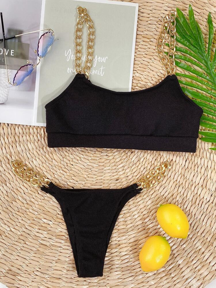 Chain Strap Tanga Bikini Swimsuit | SHEIN