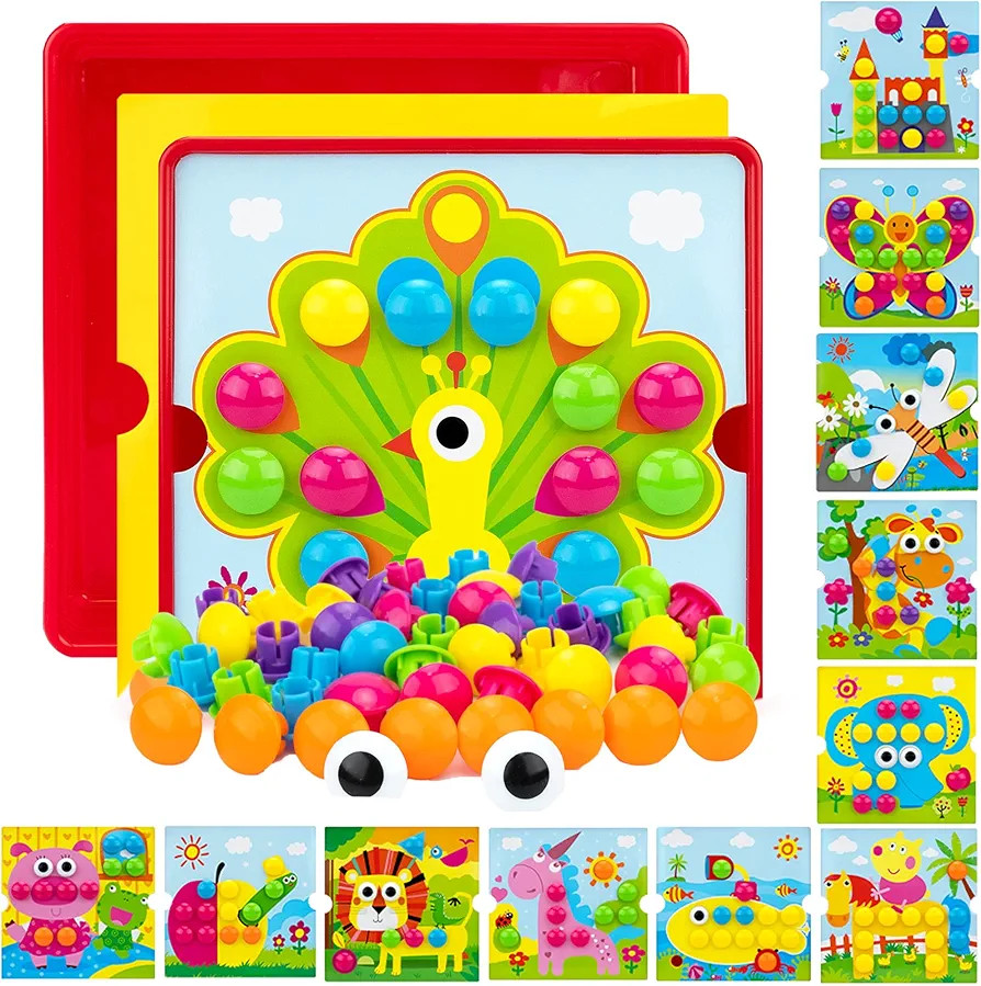 Button Art Toys for Toddlers Ages 3-5, Early Learning Educational Toys, Color Matching Mosaic Peg... | Amazon (US)