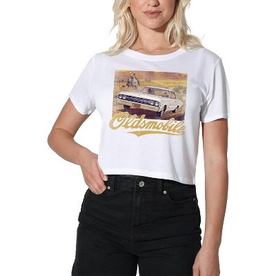 Women's Oldsmobile Western Crop Top T-Shirt, White, Large | Target