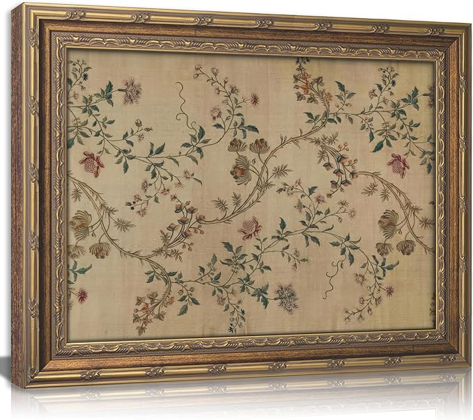 Vintage gold framed Floral Vine wall art Retro Beige Botanical Painting Canvas Prints Elegant Ant... | Amazon (US)