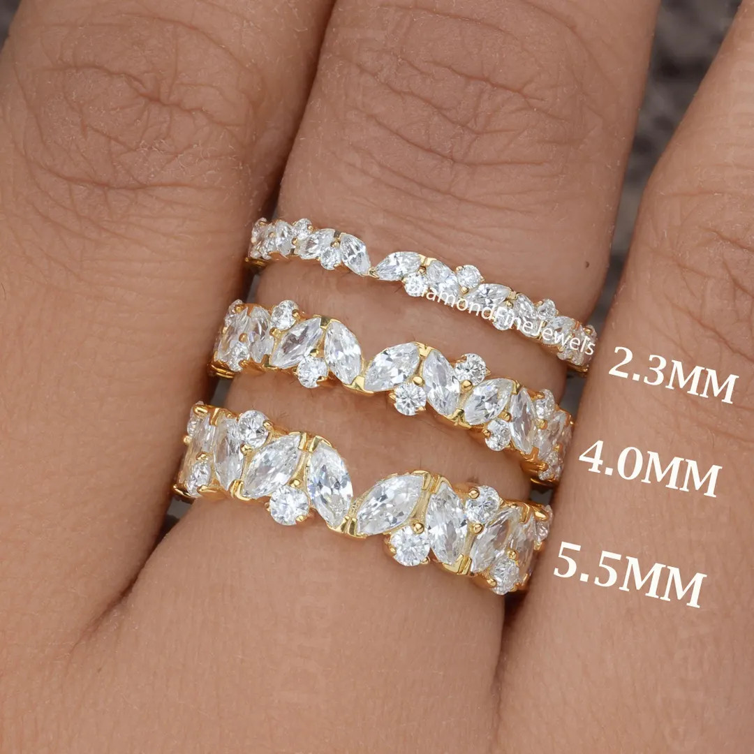 Marquise & Round Moissanite Eternity Wedding Band, Stackable Bridal Ring | Etsy (US)