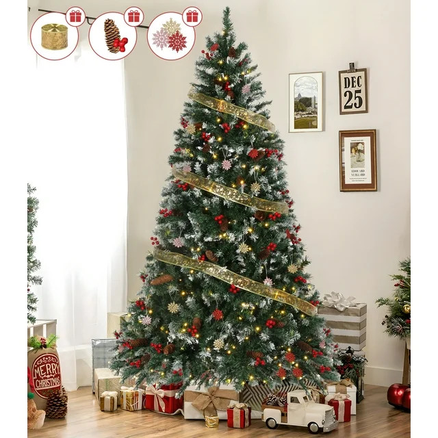 Firstness 6ft Pre-Lit Artificial Christmas Tree w/ 1200 Branch Tips 300 LED Lights, 80 Pine Cones... | Walmart (US)