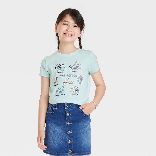 Girls' 'The Future is Yours' Short Sleeve Graphic T-Shirt - Cat & Jack™ Mint | Target