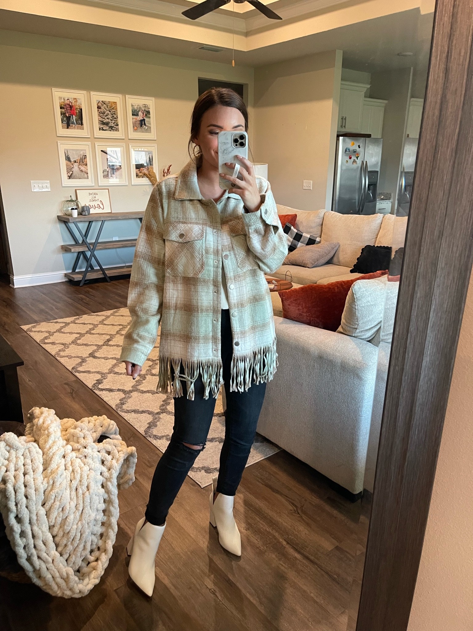 fall outfit / fall fashion / boots / shacket / fringe / casual / business casual / seasonal outfit / maternity 

#LTKstyletip #LTKSeasonal #LTKbump