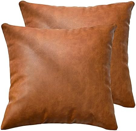 KKY Faux Leather Farmhouse Throw Pillow Cover 18x18 inch, Modern Country Style Decorative Throw P... | Amazon (US)
