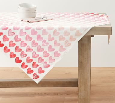 Watercolor Heart Linen/Cotton Table Throw | Pottery Barn (US)