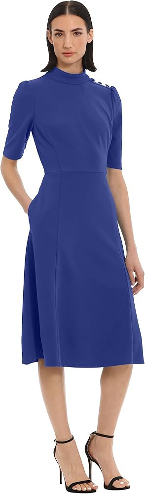 Donna Morgan Women's Mock Neck Crepe Fit and Flare Dress Career Office Workwear Desk to Dinner Gu... | Amazon (US)