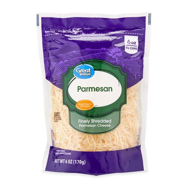 Great Value Finely Shredded Parmesan Cheese, 6 oz - Walmart.com | Walmart (US)