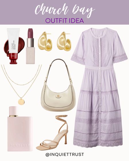 Elevate your church day look with this outfit idea: eyelet midi dress, neutral ankle strap sandals, white handbag, gold accessories, and more!
#sundaysbest #springfashion #capsulewardrobe #beautyfavorite

#LTKSeasonal #LTKstyletip #LTKitbag