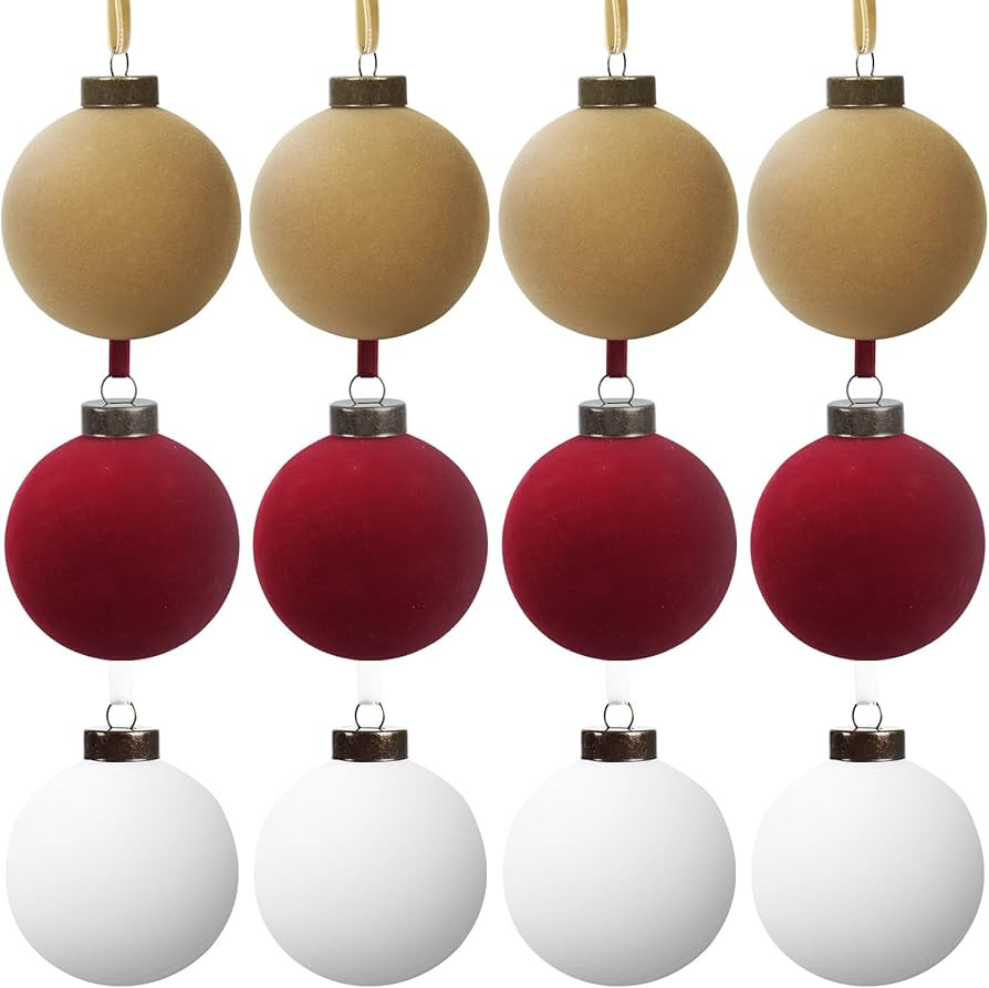 12 Pcs Velvet Christmas Balls Bulk Shatterproof Plastic Christmas Tree Decorations for Decorative... | Amazon (CA)