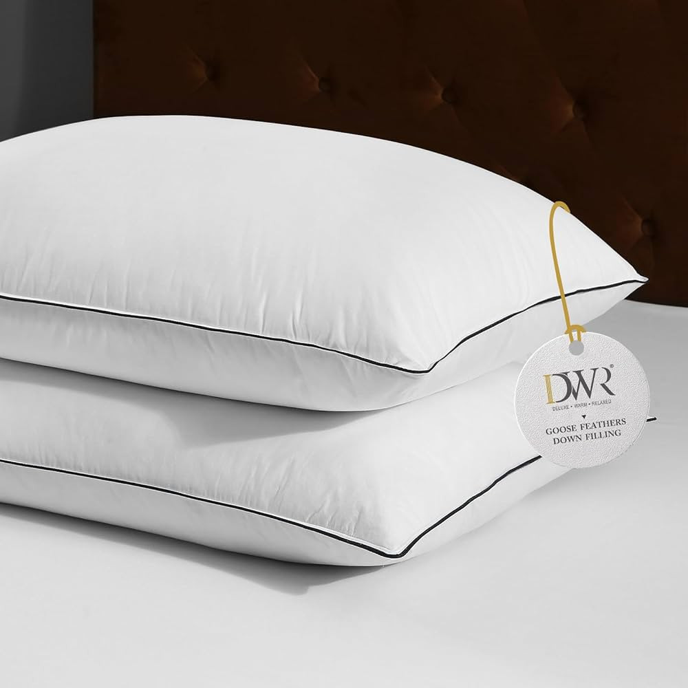 DWR Luxury Goose Feather Down Core Pillows Surrounded by Polyester - Set of 2 - King Size(20"x36"... | Amazon (US)