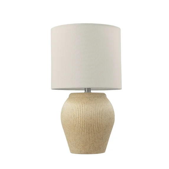 18" Soft Beige Ceramic Table Lamp with White Linen Shade | Walmart (US)