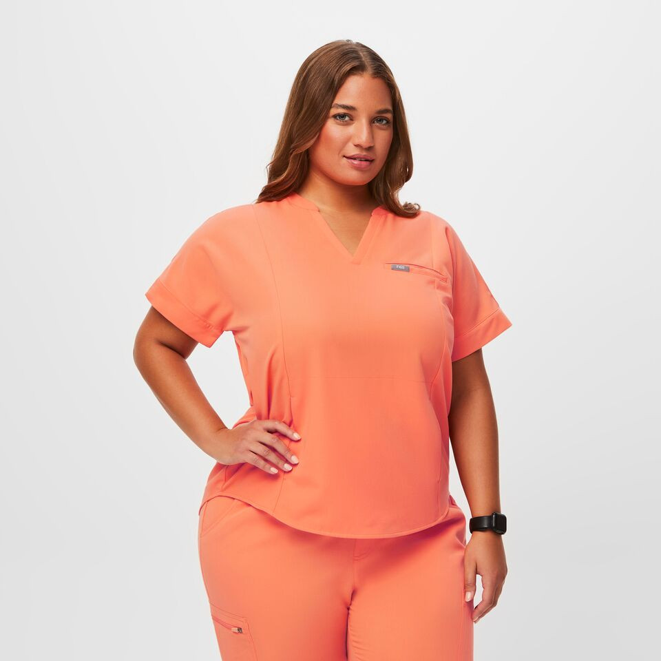 Women’s Kisii Pleated Scrub Top - Papaya · FIGS | FIGS