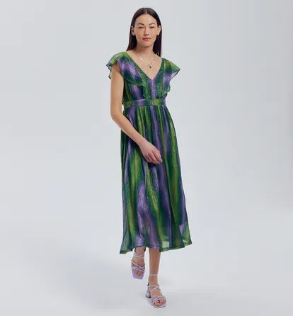 Robe longue irisée Femme - Rayures multicolores | Promod (FR)
