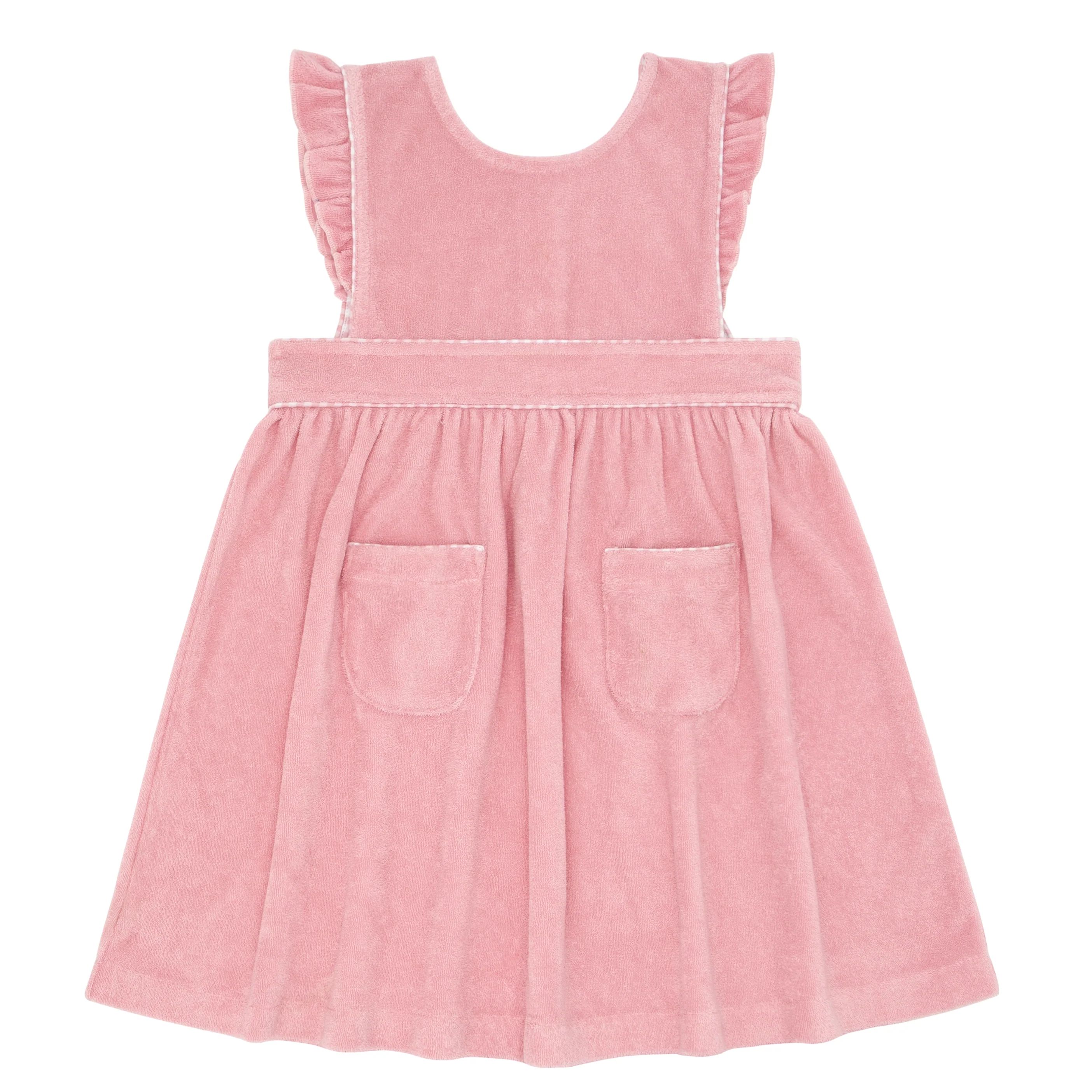 girls pink guava french terry ruffle sleeve pinafore dress | minnow swim | minnow