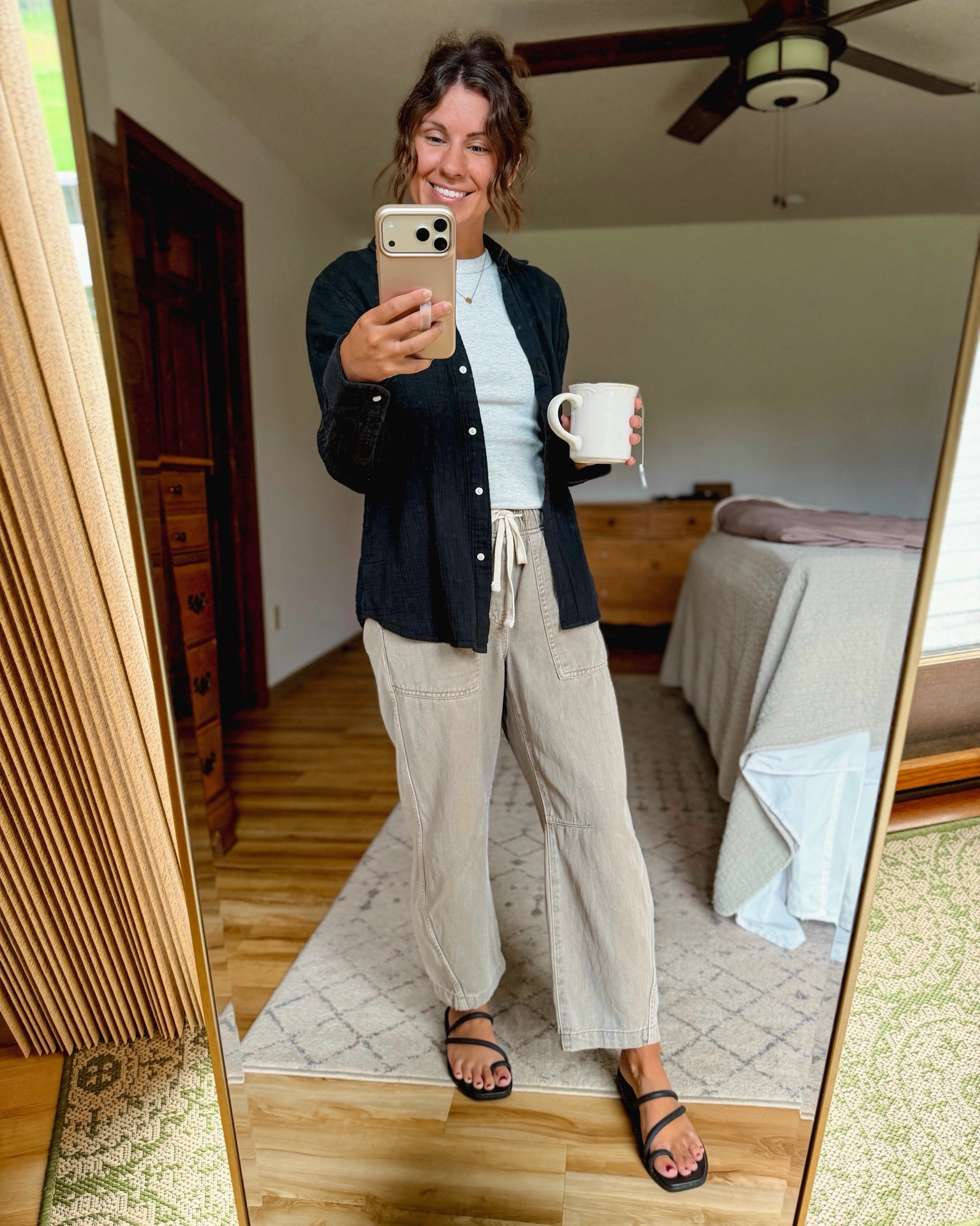 small in my tee (also linked the tank version that I own too) and XS petite/short in my pants (I also own green) and small on my black gauze button up (I also own the green in this). My croc sandals are size 6🖤

#LTKPetite #LTKSeasonal #LTKootd
