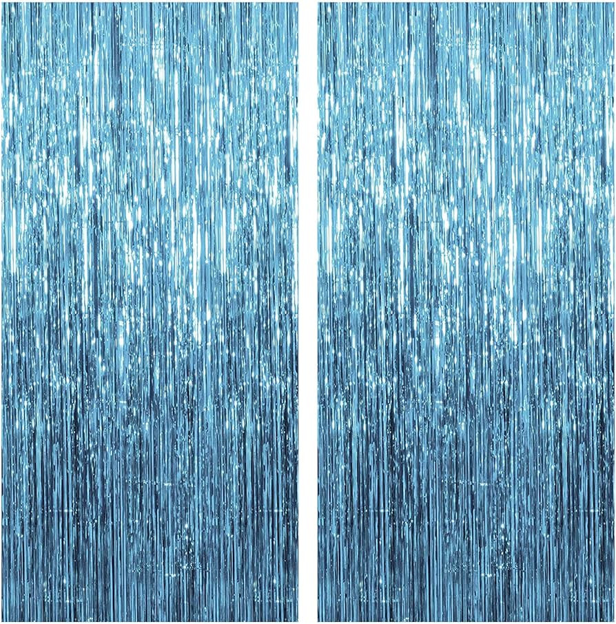 2 Pack Foil Curtain Backdrop Blue Metallic Tinsel Foil Fringe Curtains Photo Booth Props for Birt... | Amazon (US)