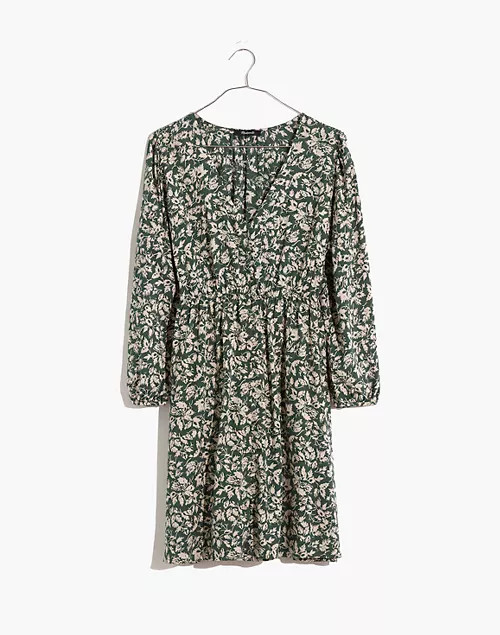 V-Neck Button-Front Mini Dress in Forest Leaves | Madewell