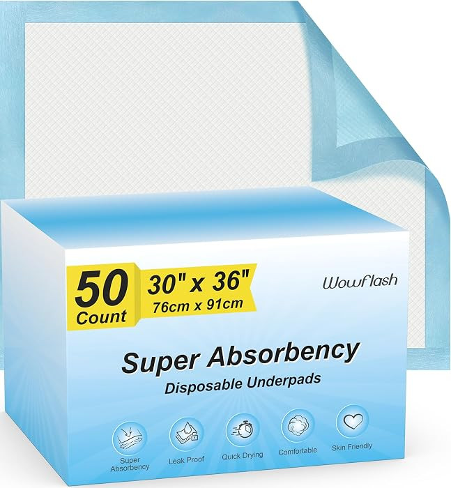 50 Count 30\u201d x 36\u201d Super Absorbency Disposable Underpads | Amazon (US)