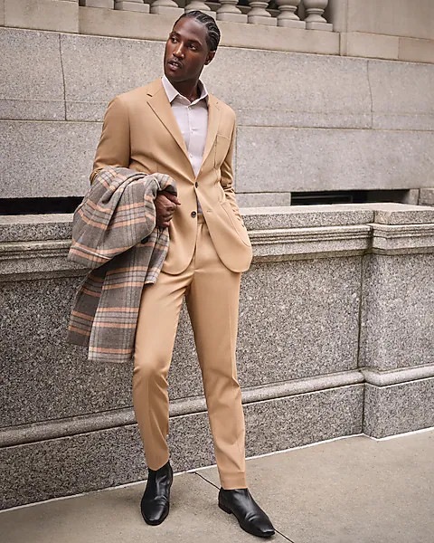 Extra Slim Solid Camel Flannel Suit Jacket | Express