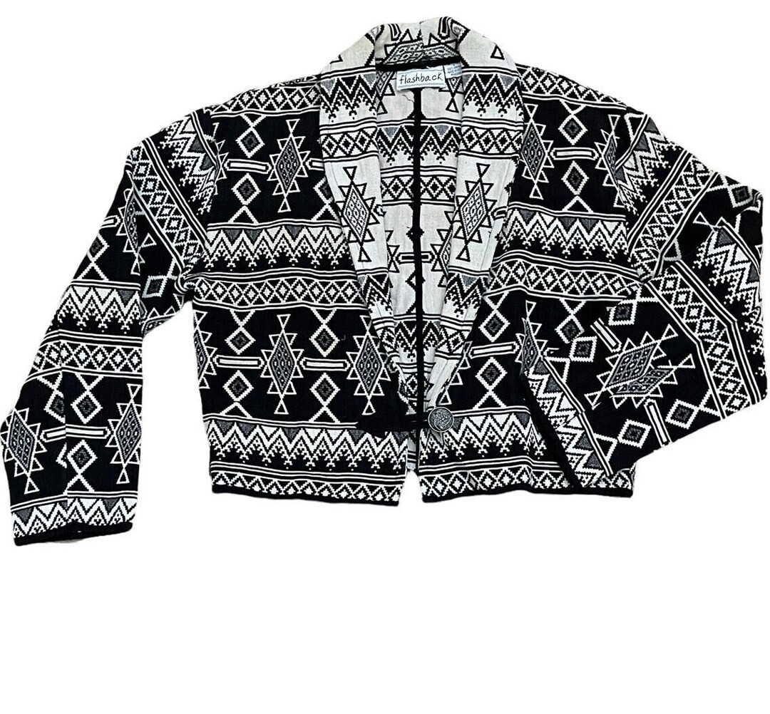 Vintage Flashback Aztec Print Jacquard Oversized Cropped - Etsy | Etsy (US)